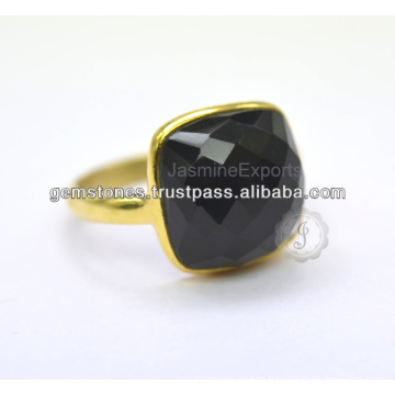 Gold Plated 925 Sterling Silver Black Onyx Bezel setting Wedding and Engagement Ring for Women and Girls